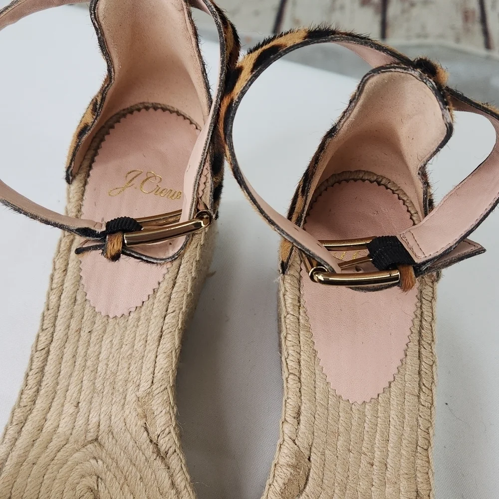 J Crew Leopard Calf Hair Espadrille Wedge